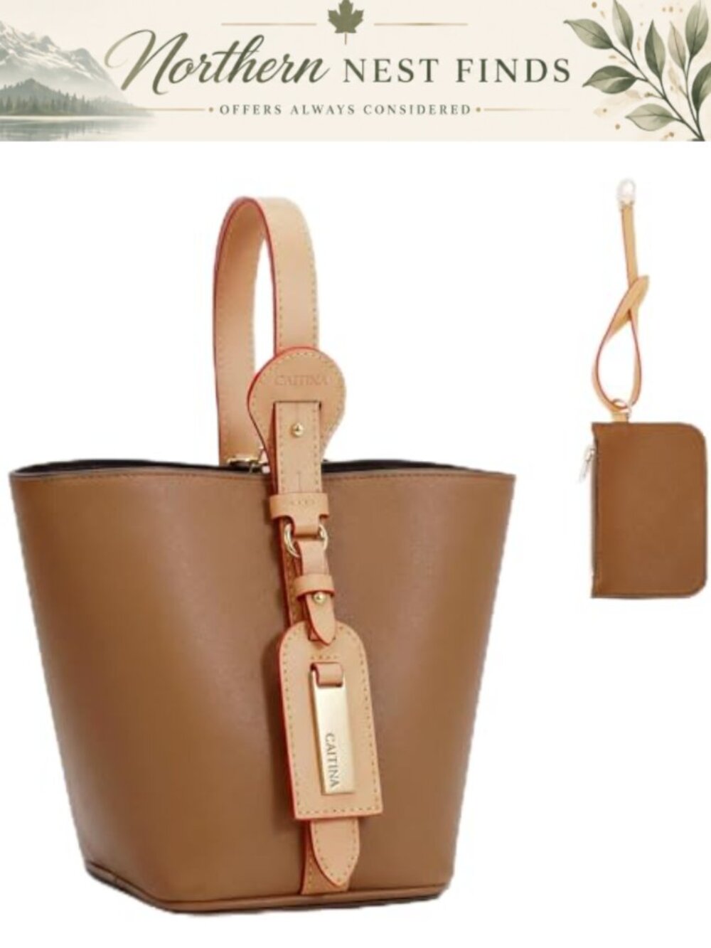 Vegan Leather Bucket Tote Bag 4-Way Convertible Crossbody with Card Case